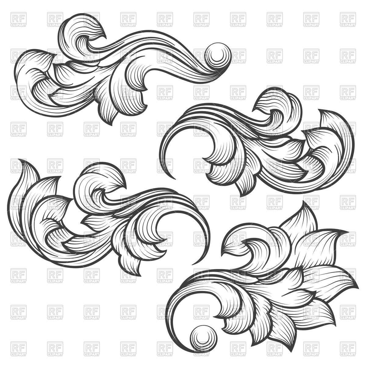 1200x1200 Baroque Engraving Leaf Scroll Vector Image Vector Artwork Of