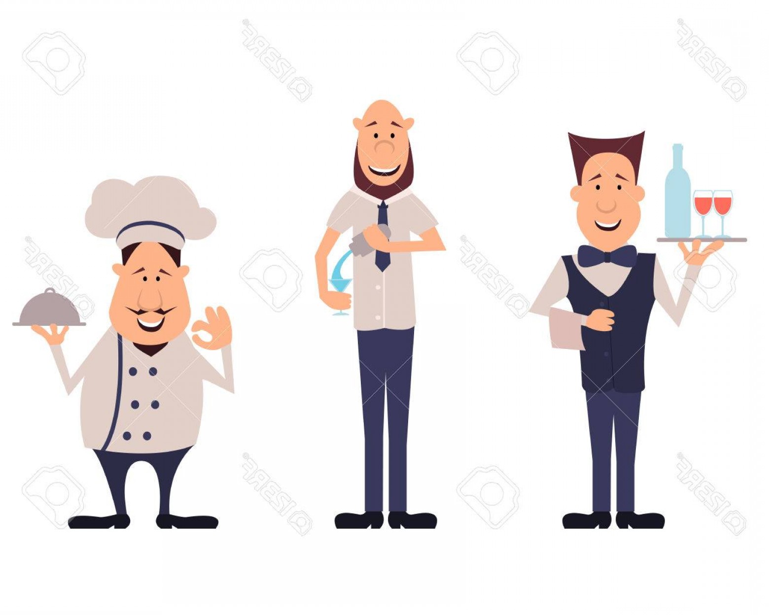 1560x1248 Photostock Vector Professions Employees Cafe Set Bartender Chef