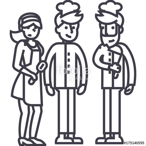 500x500 Restaurant Team,waiter, Cooker. Bartender Vector Line Icon, Sign
