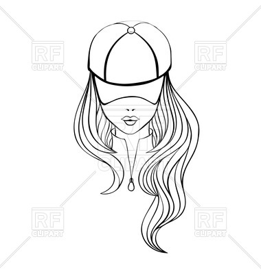 380x400 Outline Of Woman With Long Hair In Baseball Cap Vector Image
