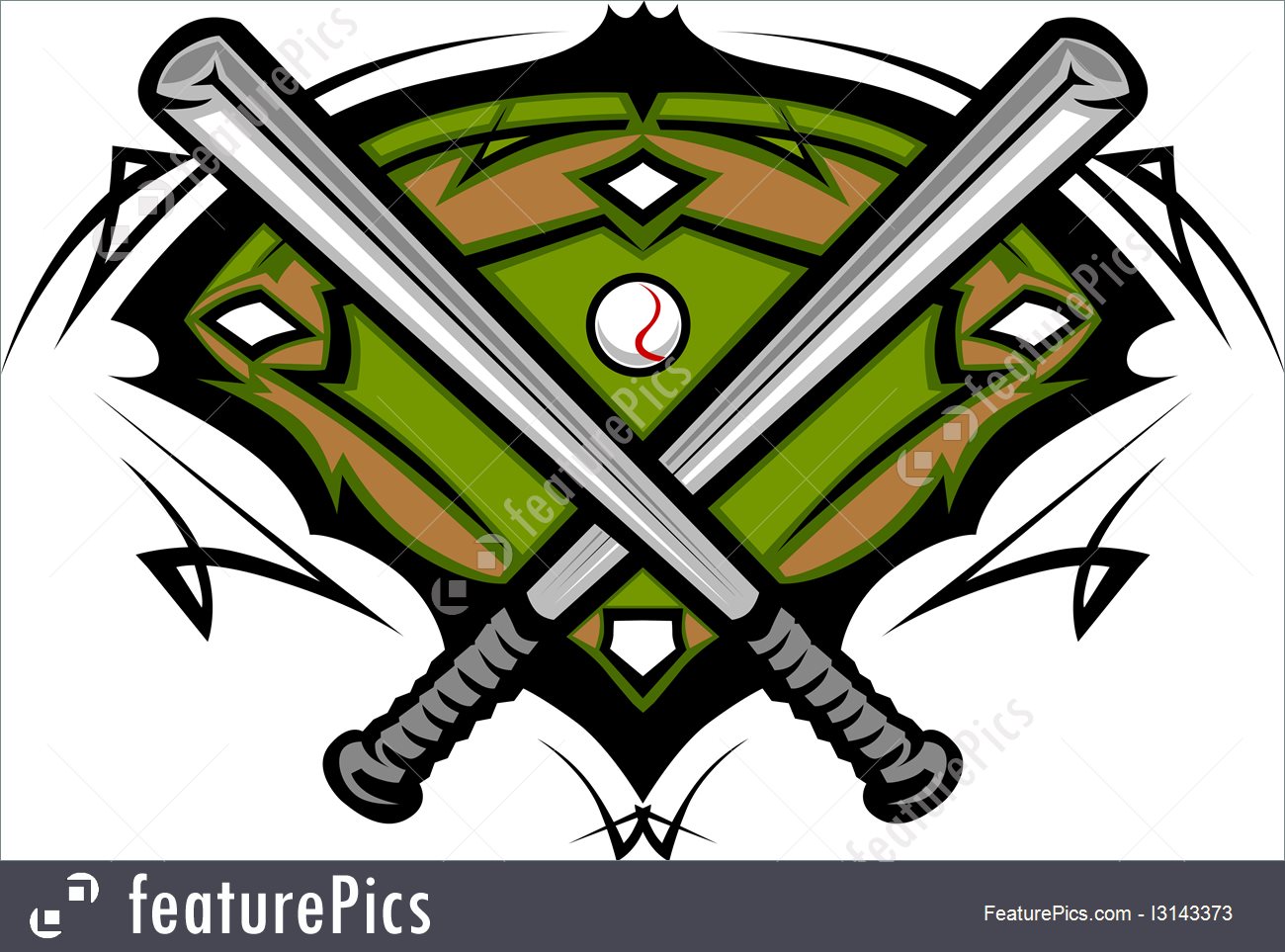 1300x963 Baseball Field With Softball Crossed Bats Vector Image Template