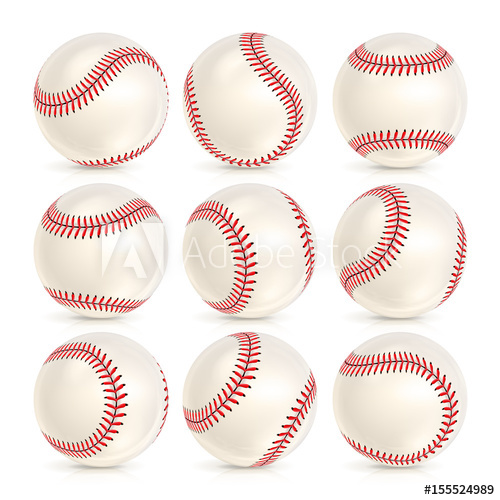500x500 Baseball Leather Ball Close Up Set Isolated On White. Softball