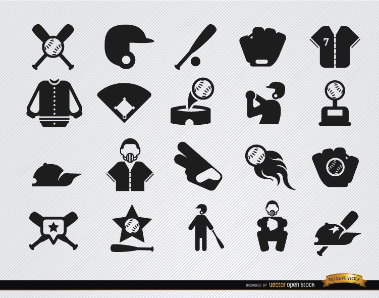 751x590 20 Baseball Flat Icons Set