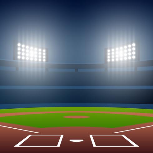 490x490 Night Baseball Field With Bright Stadium Vector Illustration