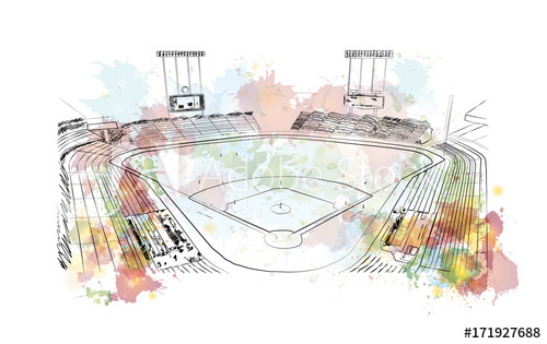 500x315 Watercolor Sketch Of Baseball Stadium In Vector Illustration