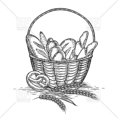 400x400 Sketch Of Wheat Bakery Basket Vector Image Vector Artwork Of