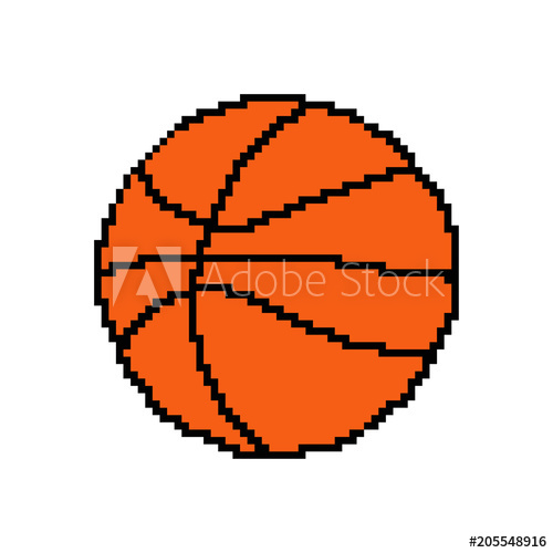 500x500 Pixel Art Basketball Ball. Vector 8 Bit Game Web Icon Isolated On