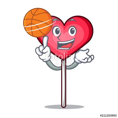 500x500 With Basketball Heart Lollipop Character Cartoon Stock Image And