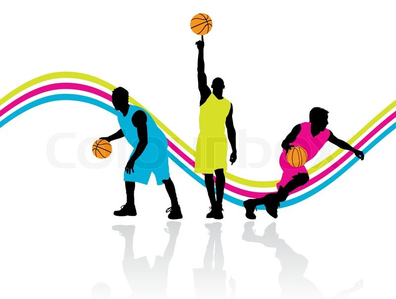 800x604 Three Basketball Players With Reflection On The Floor, Vector