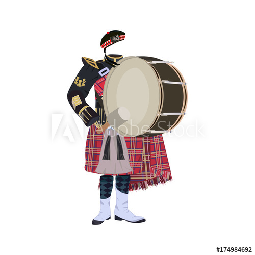 500x500 Scottish Traditional Clothing With Pipe Band Bass Drum Vector