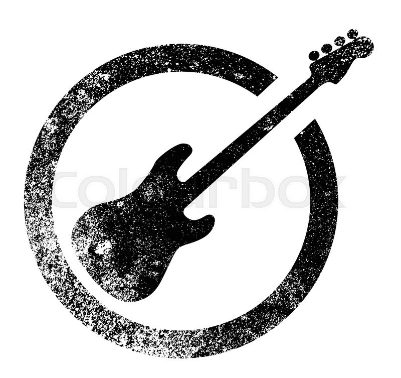 800x753 Bass Guitar As As Rubber Ink Stamp In Black, Isolated Over A White