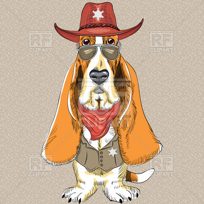 400x400 Basset Hound In Sheriff Hat, Glasses, And Waistcoat Vector Image