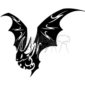 300x300 Royalty Free Black And White Evil Looking Bat Flying With Large