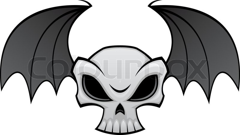 800x451 Vector Cartoon Illustration Of A Skull With Bat Wings Stock