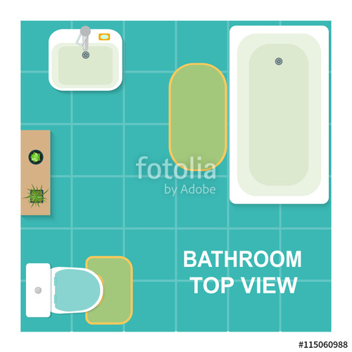 500x500 Set Of Furniture For Bathroom. Top View Of Bathroom.vector Flat