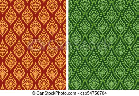 450x312 Seamless Thai Batik Pattern In Pixel Vector Art Design.