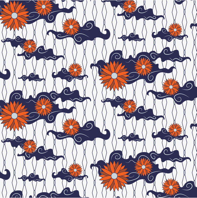 650x651 Vector Batik Pattern With Flowers And Clouds, Vector Pattern