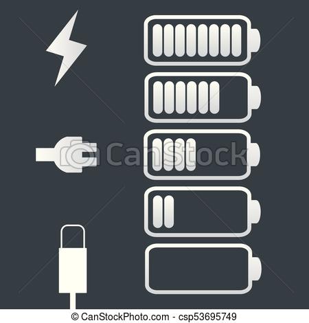 450x470 Vector Battery Icon. Charge From High To Low. Plug And Lightning Icon.