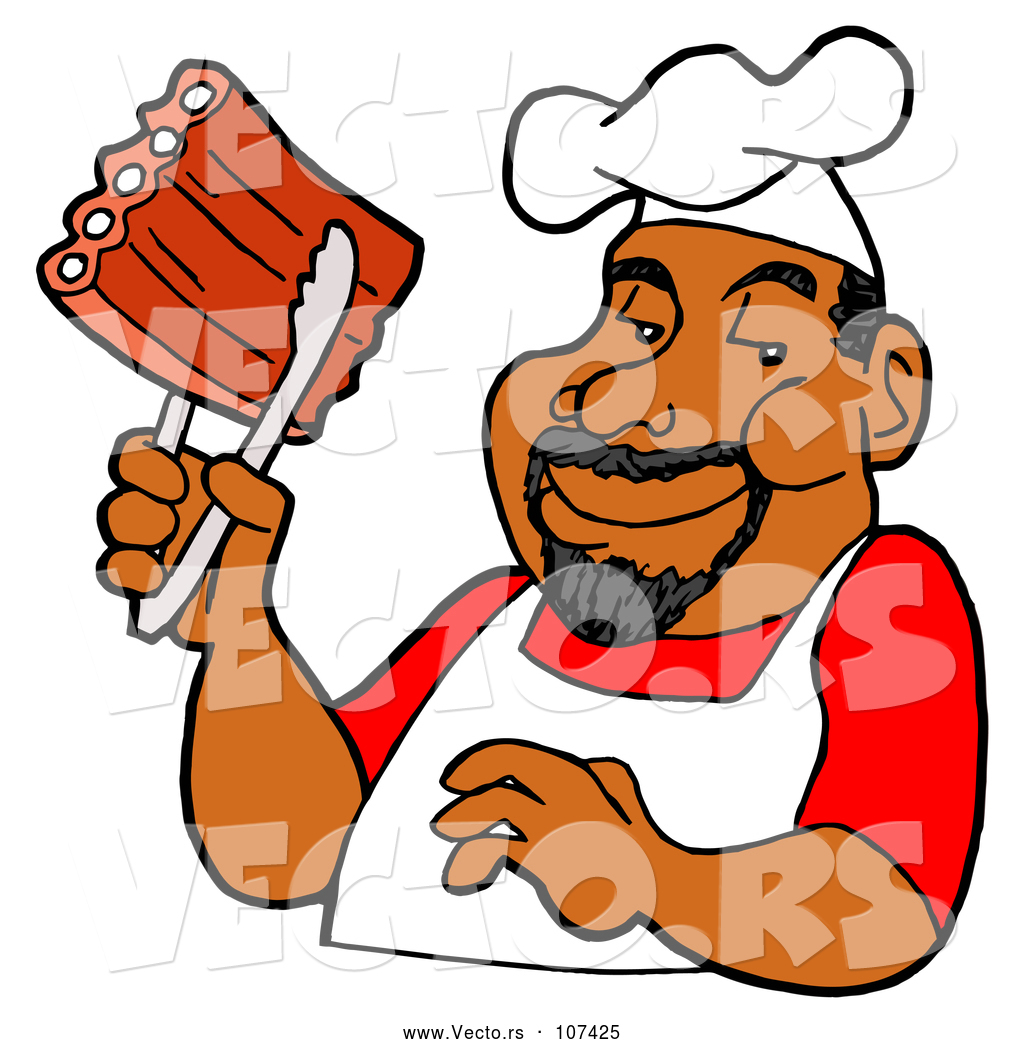 1024x1044 Vector Of Cartoon Happy Black Male Bbq Chef Holding Ribs With