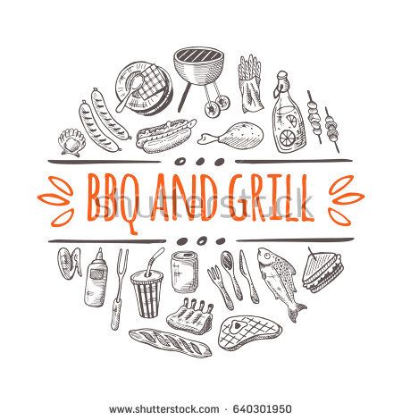 450x470 Bbq And Grill Concept. Hand Drawn Vector Illustration. Chicken