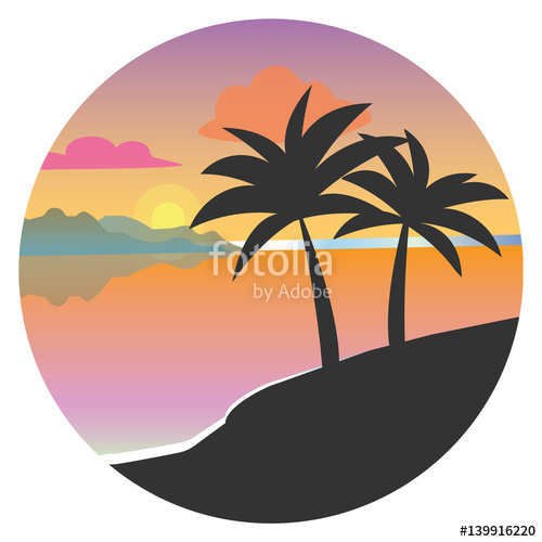 500x500 Black Silhouette Of Palm Trees In A Circle, Flat Vector. Tropical