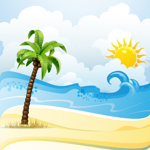 500x500 Cartoon Tropical Beach Vector 01 Free Download