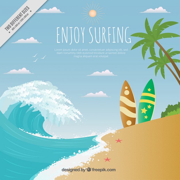 626x626 Beach Landscape With Surfboards Background Vector Free Download