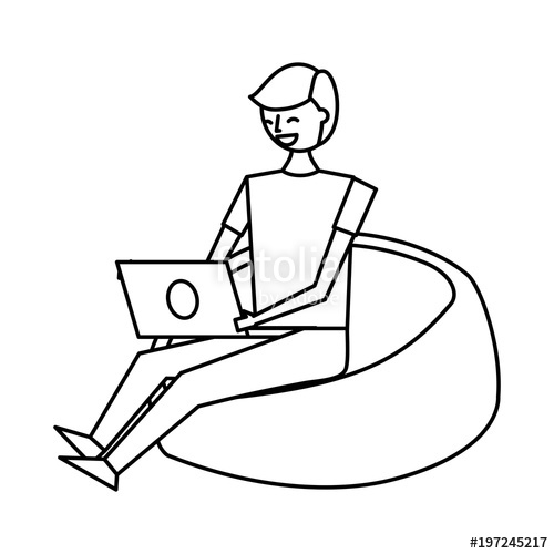500x500 Young Man Sitting Working With Laptop On Bean Bag Vector