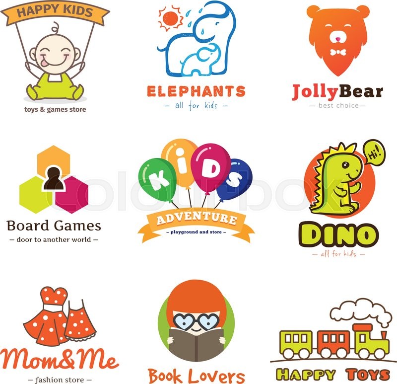 800x773 Set Of Vector Children Goods Logos. Cartoon Style Elephants Logo