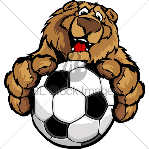 500x500 Cute Happy Bear Mascot With Soccer Ball Vector Illustration Gl