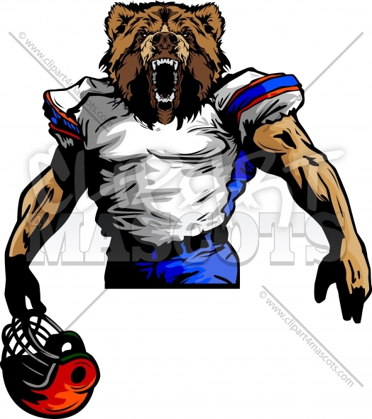 524x590 Grizzly Bear Football Mascot Graphic Vector Cartoon
