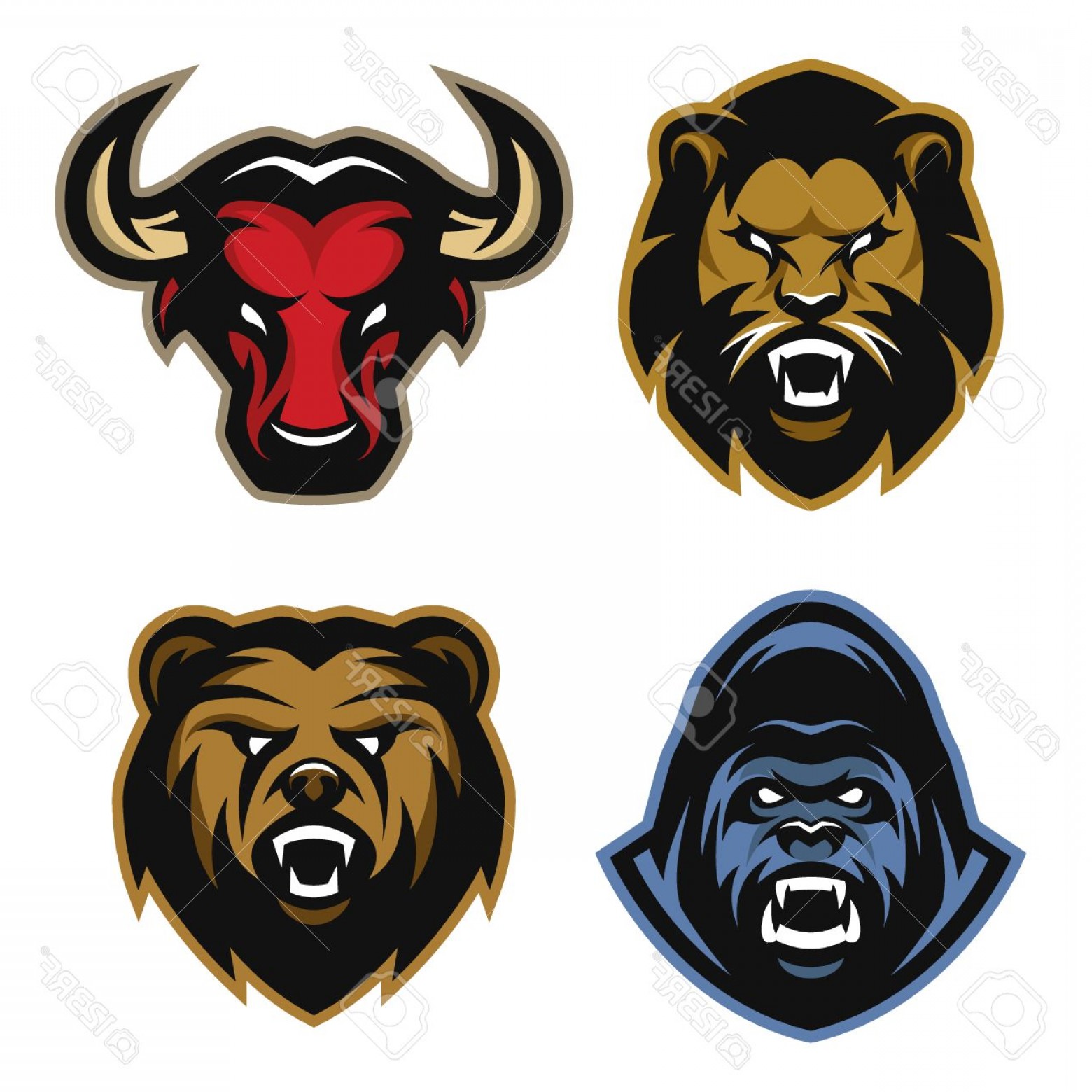 1560x1560 Photostock Vector The Heads Of Animals Set Lion Bull Gorilla Bear