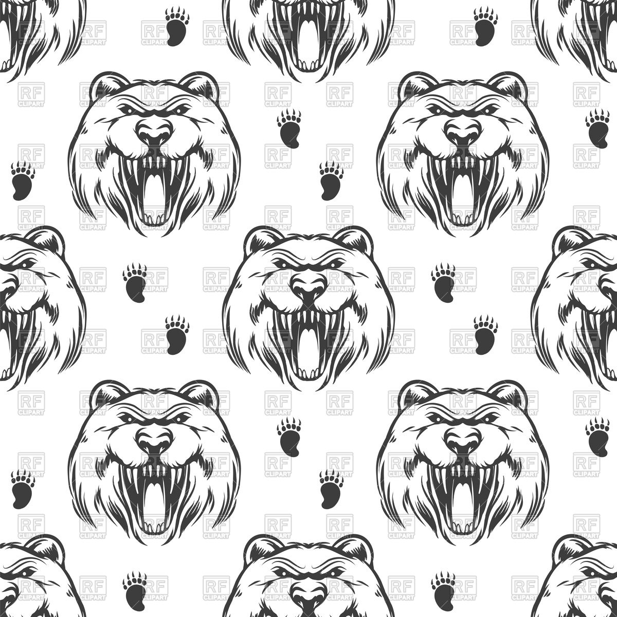1200x1200 Seamless Pattern With Hand Drawn Grizzly Bear Vector Image