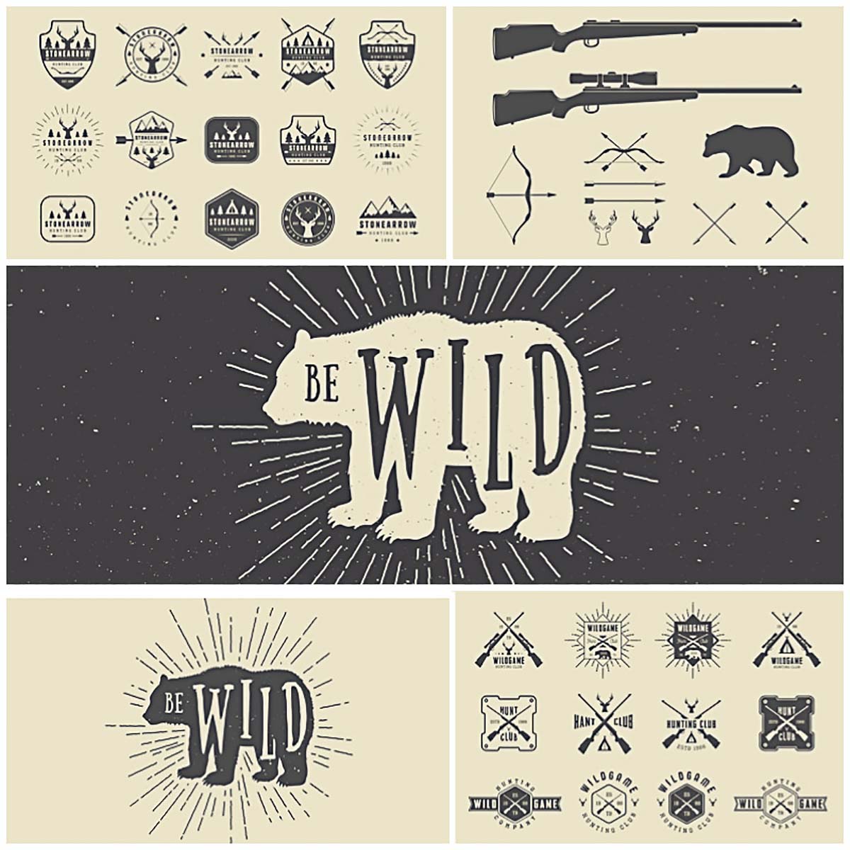 1200x1200 Vintage Hunting Logos With Bear Vector Bundle Free Download
