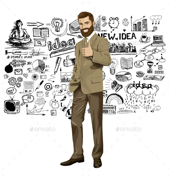 590x621 Vector Business Man With Beard Shows Well Done By Leedsn