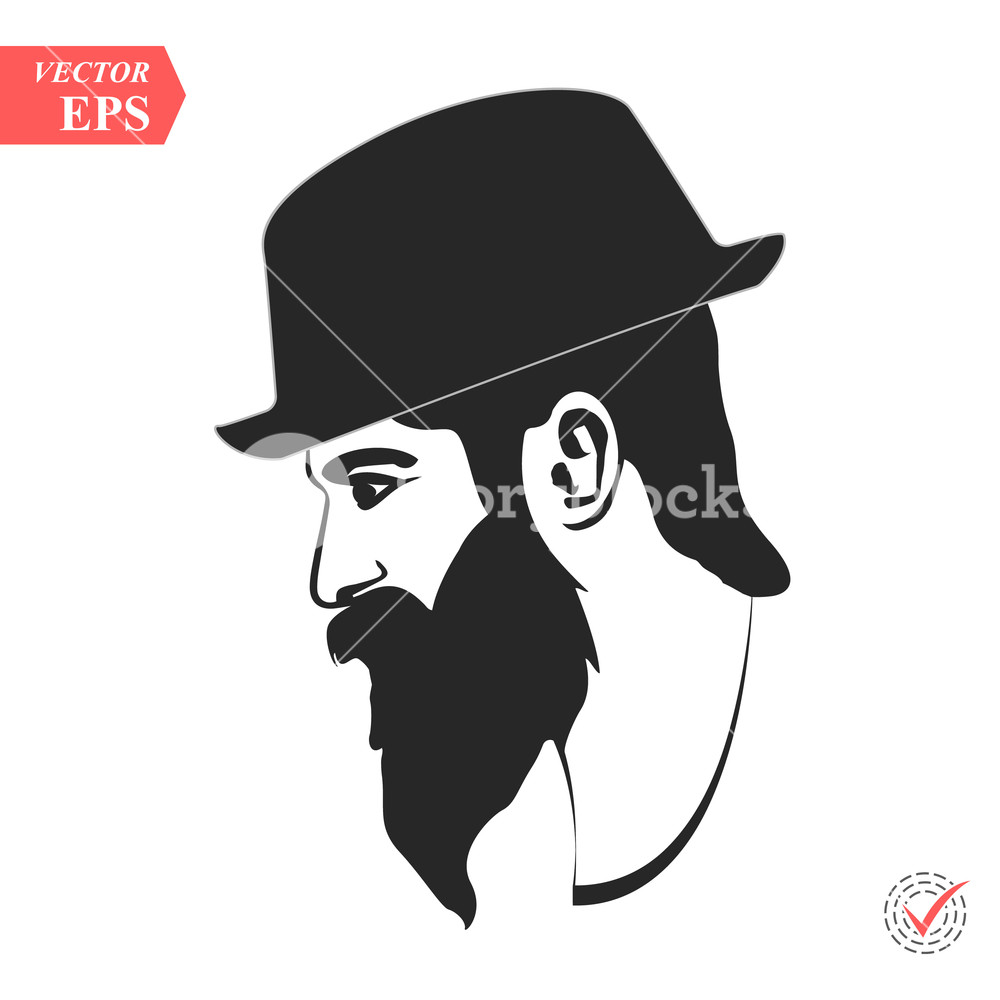 1000x1000 Vector Profile View Of Sad Bearded Man Wearing Hat Looking Down