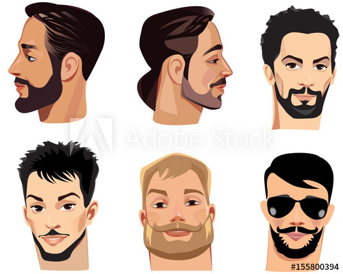 500x399 Vector Portraits Of Face Men With Beard, Bearded Man