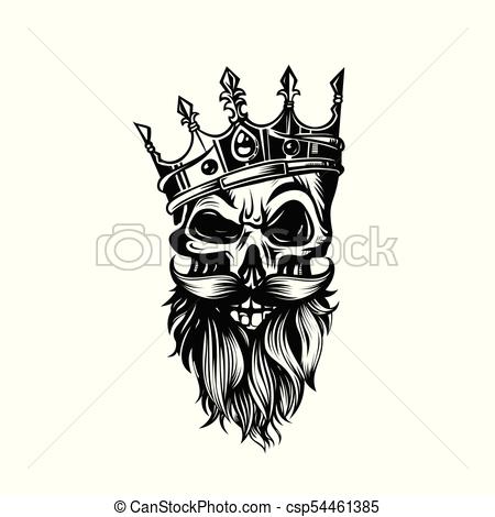 450x470 Black And White Skull In Crown With Beard Vector Illustration