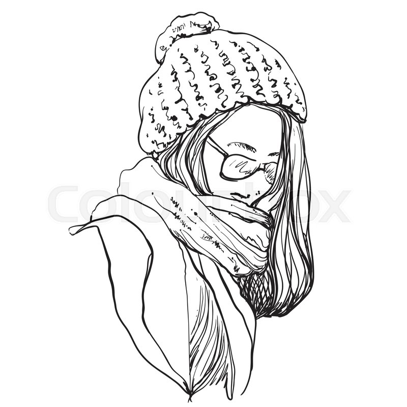 800x800 Beautiful Woman In Winter Scarf And Hat. Fashion Illustration