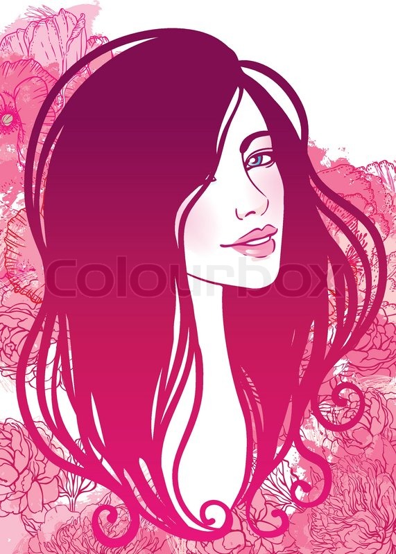571x800 Vector Illustration Of Beautiful Woman With Floral Background