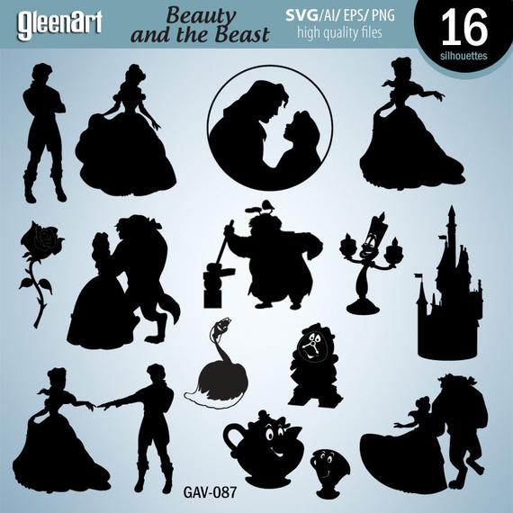 570x570 Sale Beauty And The Beast Silhouette Clipart Digital Etsy