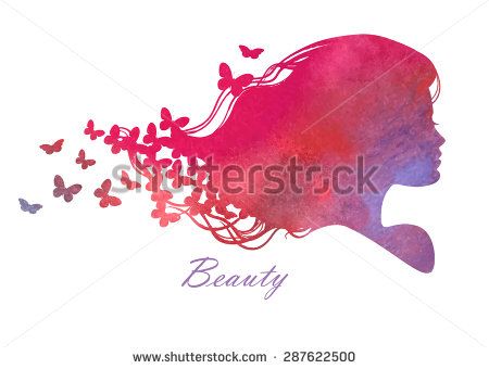 450x340 Silhouette Head With Watercolor Hair.vector Illustration Of Woman