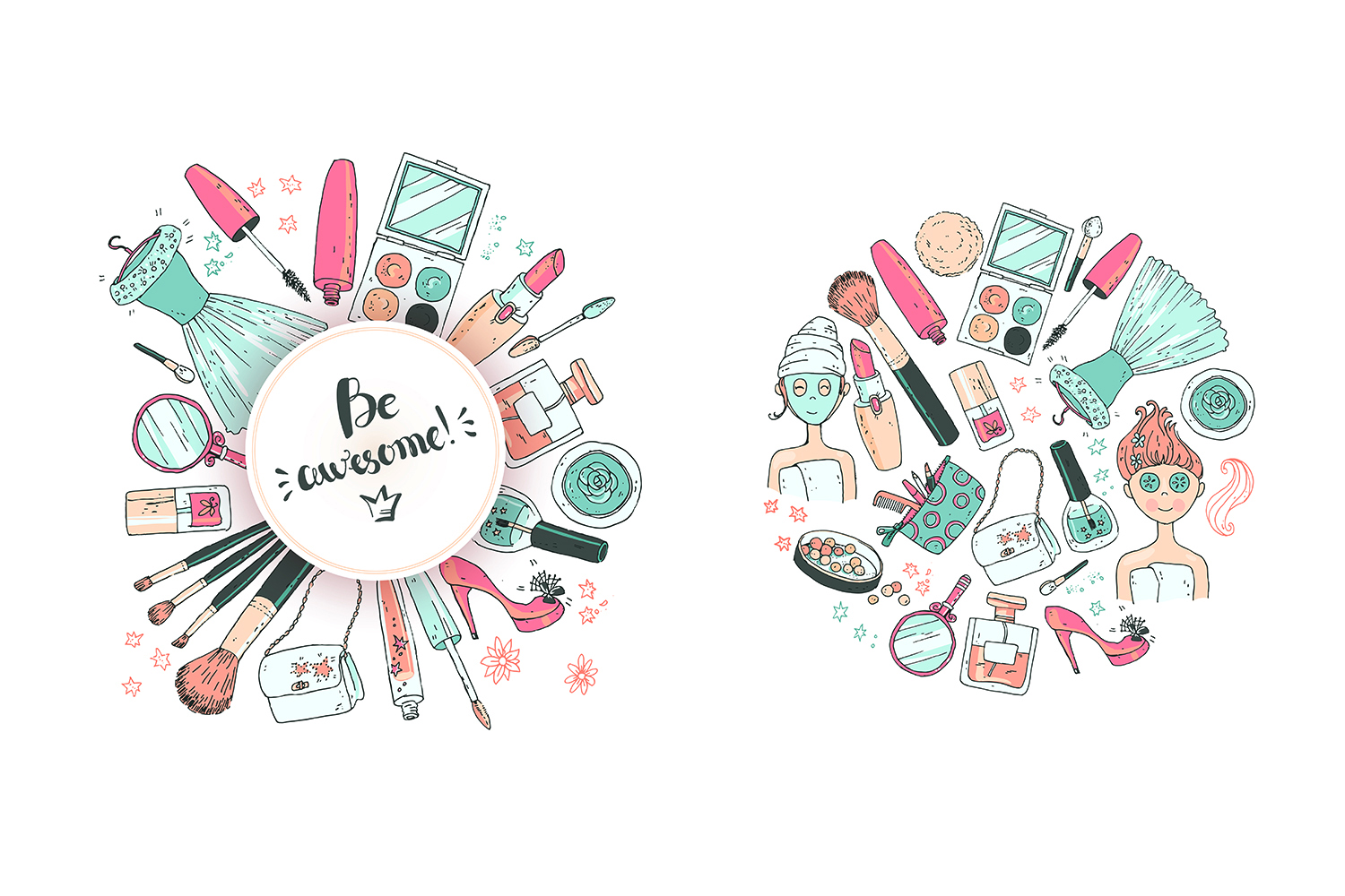 1500x1000 Doodle Cosmetics, Fashion, Spa And Beauty. Vector.