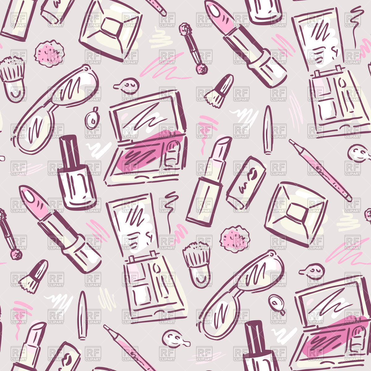 1200x1200 Sketch Of Seamless Pattern With Beauty Products (Cosmetics) Vector