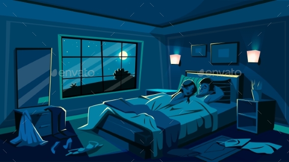 590x332 Lovers Sleep In Bedroom Vector Illustration By Vectorpouch