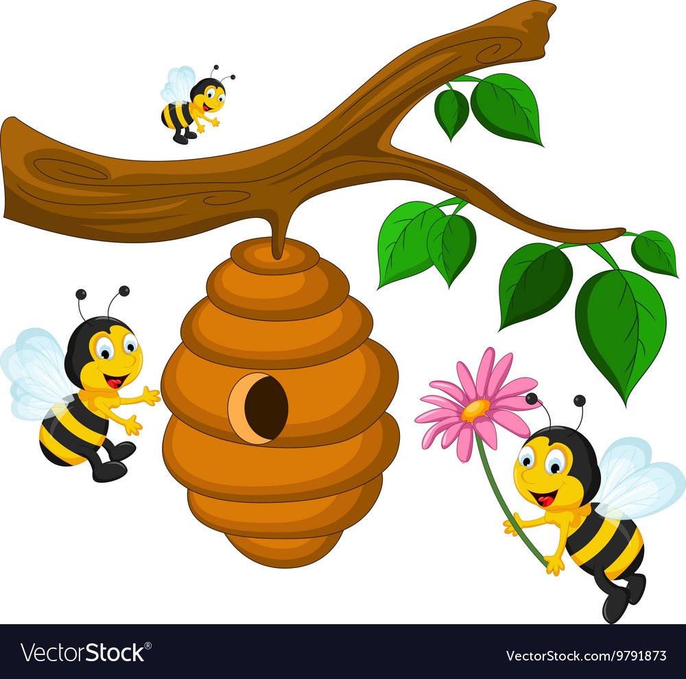 1000x991 Bees Cartoon Holding Flower And A Beehive Vector 9791873 2