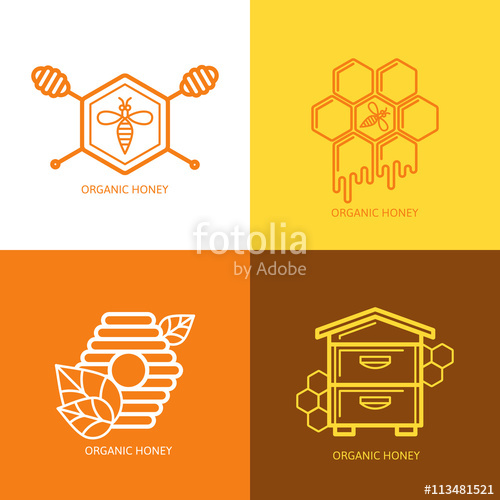 500x500 Set Of Honey Label, Logo, Tag, Sticker Design Elements. Vector Bee