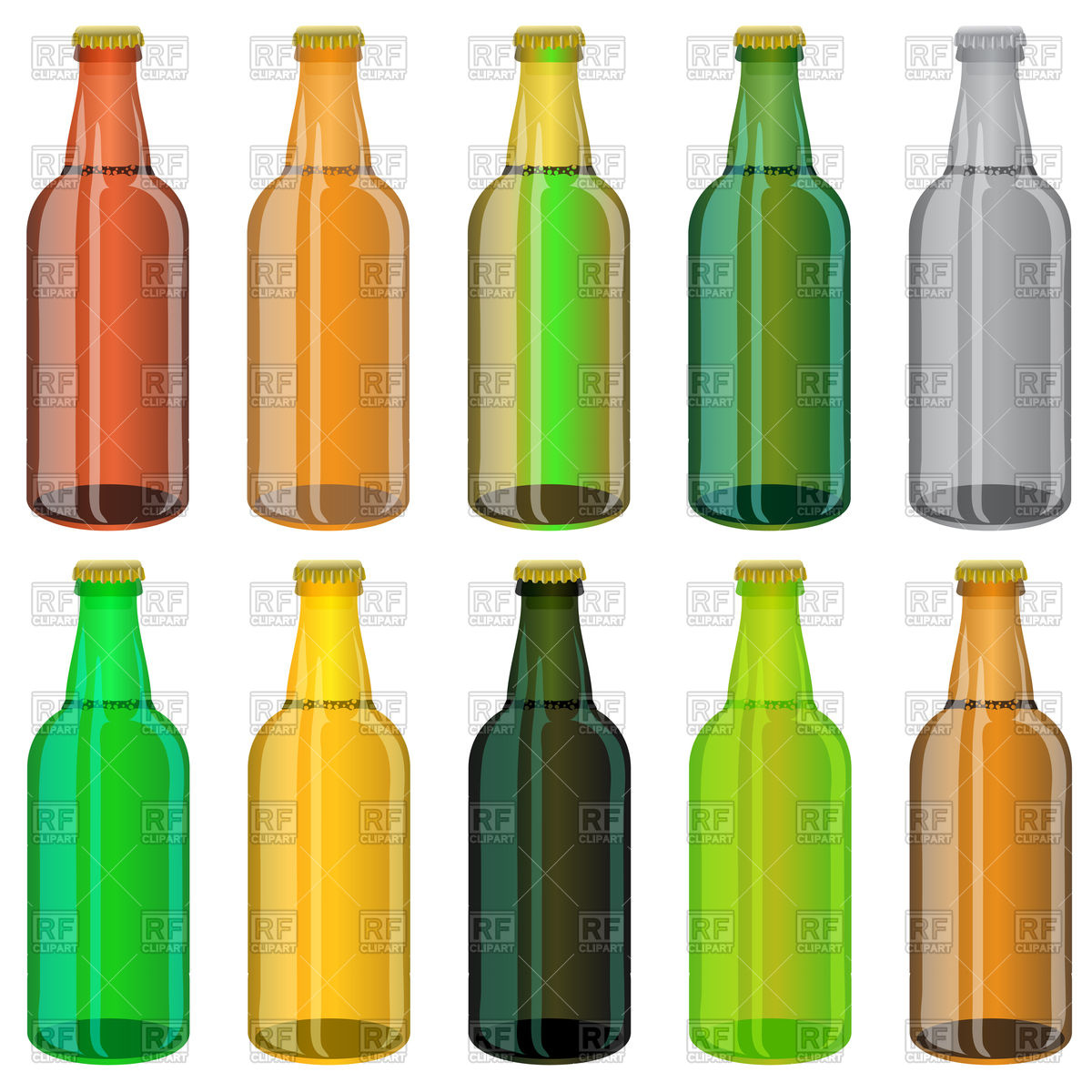 1200x1200 Set Of Colorful Beer Glass Bottles Vector Image Vector Artwork