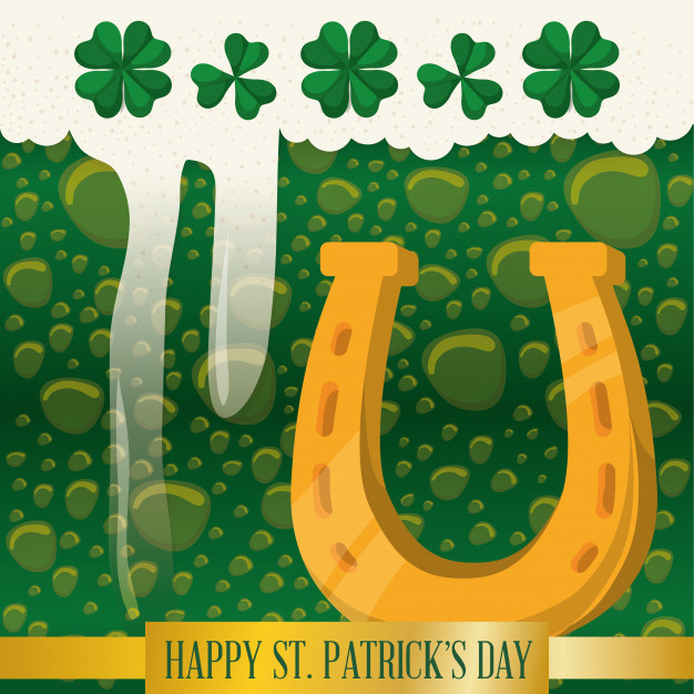626x626 Happy St Patricks Day Horseshoe Green Beer Bubbles Vector