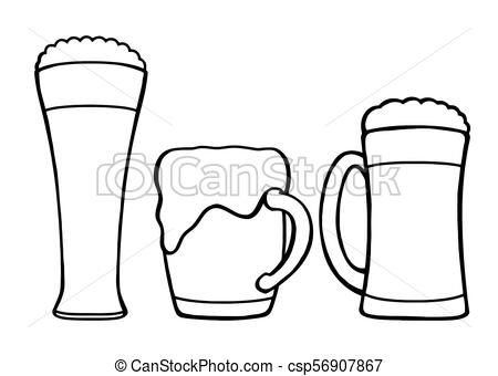 450x340 Glasses Of Beer. Monochrom Glasses Of Beer, Hand Drawing